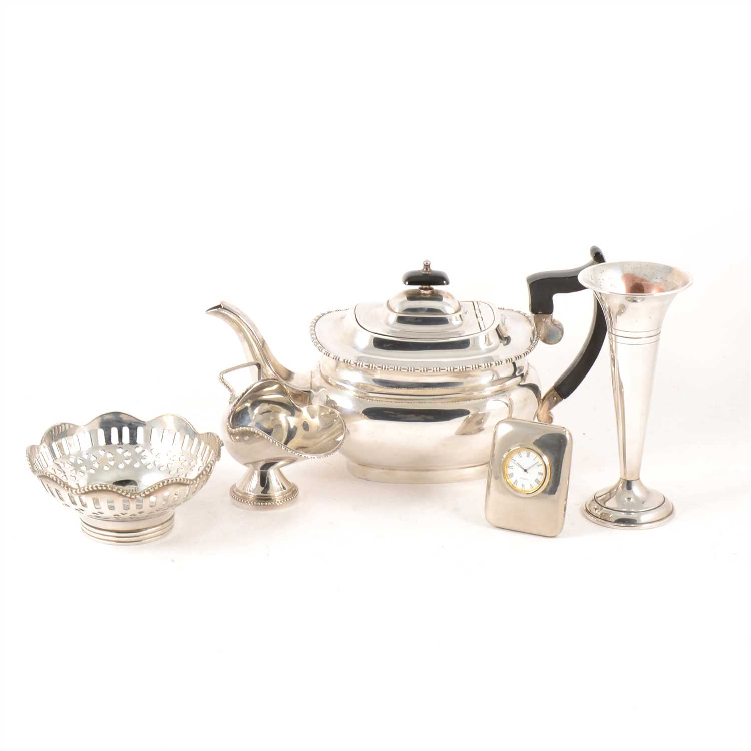 Lot 91 - A collection of silver-plated wares, trumpet vase, bon bon dishes, cream jug