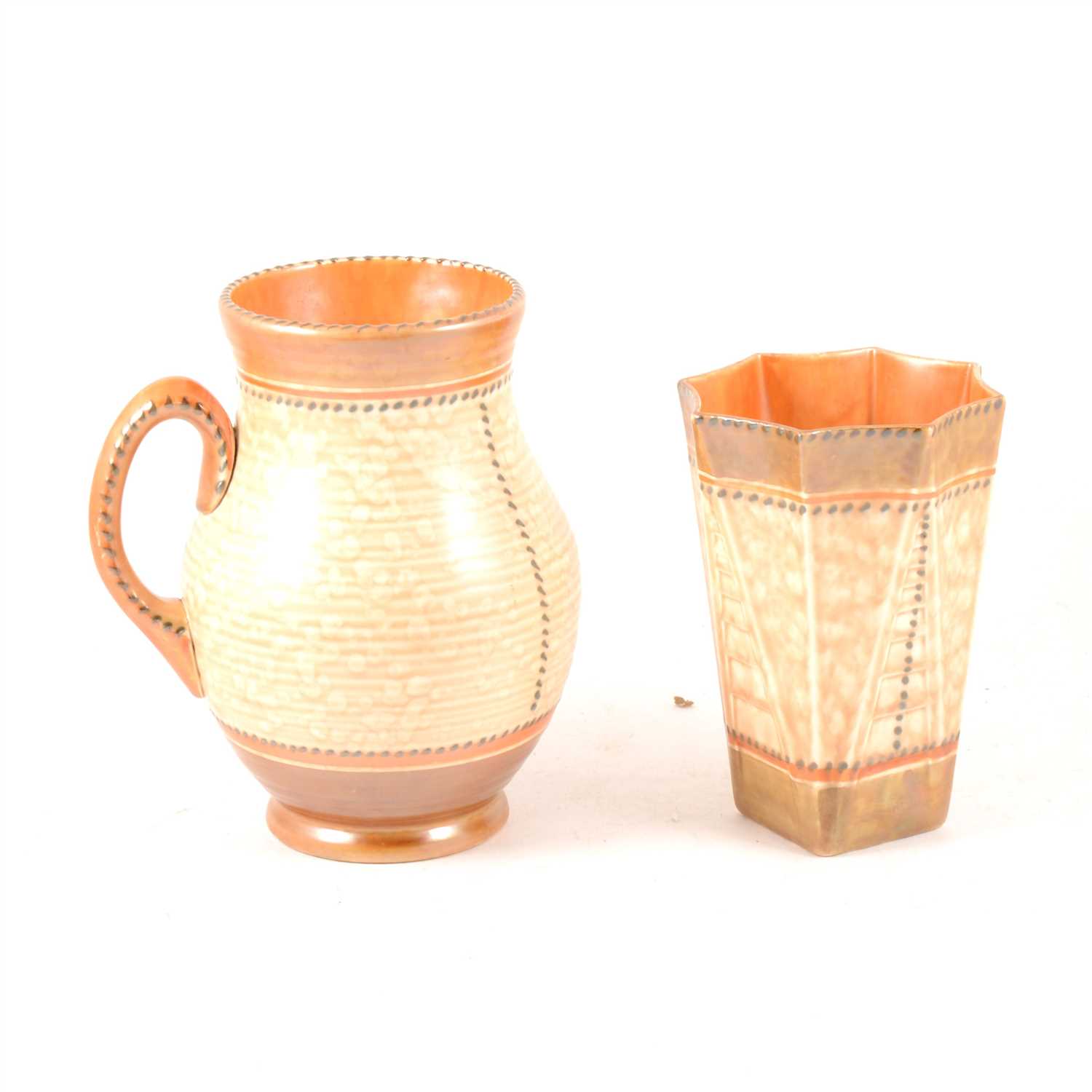 Lot 38 - A Crown Ducal stitch design vase, autumn colours, and a similar jug.