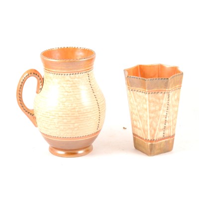 Lot 38 - A Crown Ducal stitch design vase, autumn colours, and a similar jug.