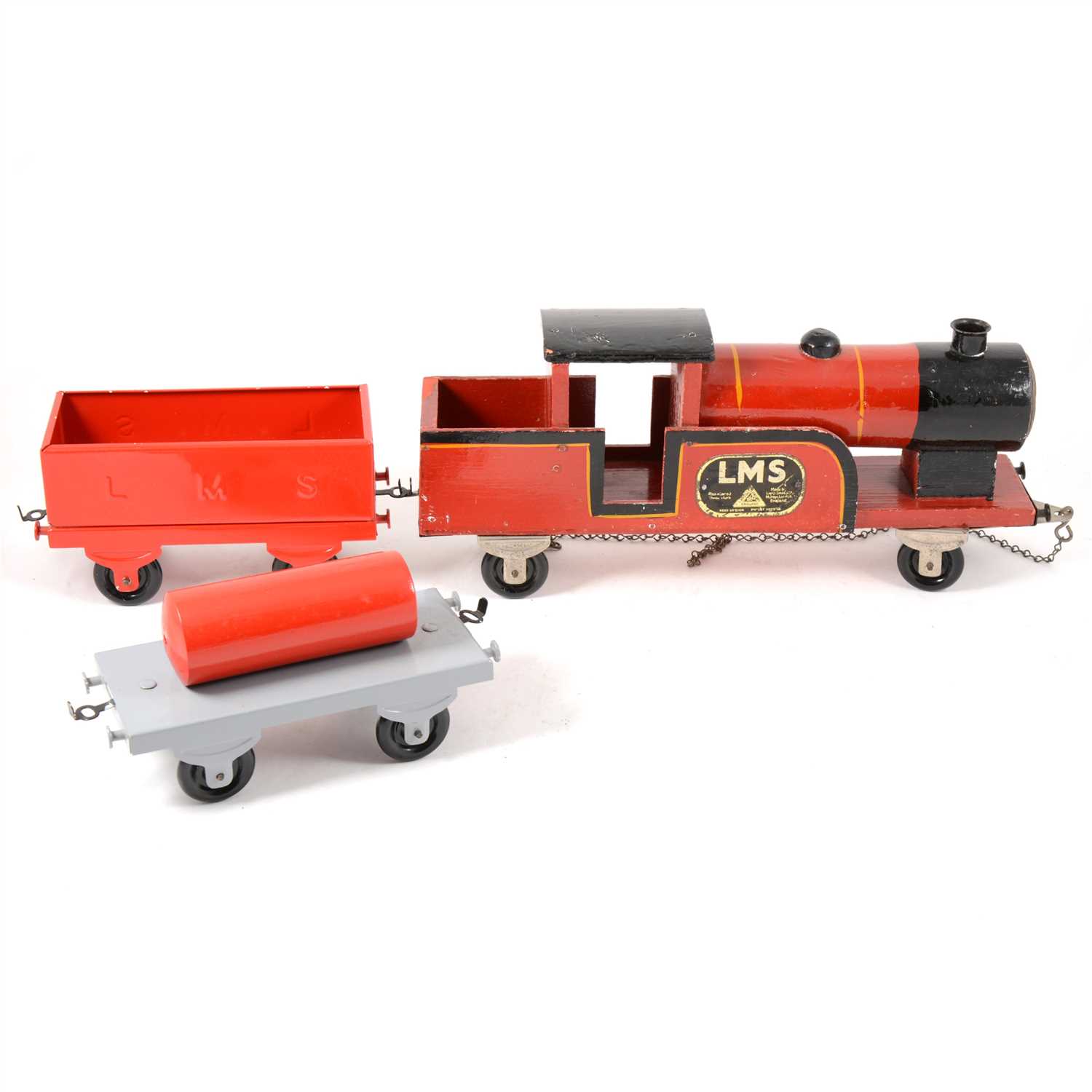 Lot 57 - Tri-ang Toys; wooden and tin-plate pull-a-long steam train 'LMS'