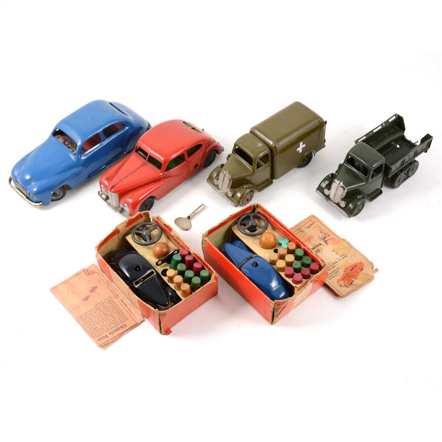 Lot 77 - Tin-plate and die-cast models, six including Britains, Schuco, Mettoy and Chad Valley.