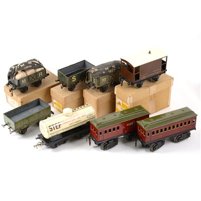 Lot 41 - O gauge model railway wagons and coaches; including Bassett-Lowke, Jep, Kraus Fandor etc.