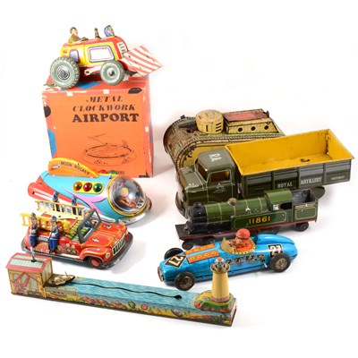 Lot 71 - Tin-plate toys and vehicles; nine including Marx Toys tank etc.