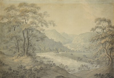 Lot 280 - English school, probably late 18th century, river landscape