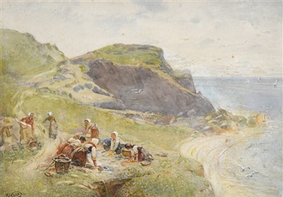 Lot 459 - Manner of John Parker, The Picnic, initialled and dated 1911, watercolour, 29cm x 39cm.
