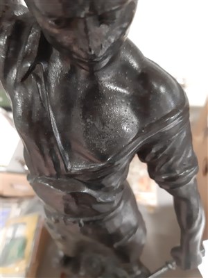 Lot 95 - A patinated spelter sculpture of a Blacksmith, early 20th Century.