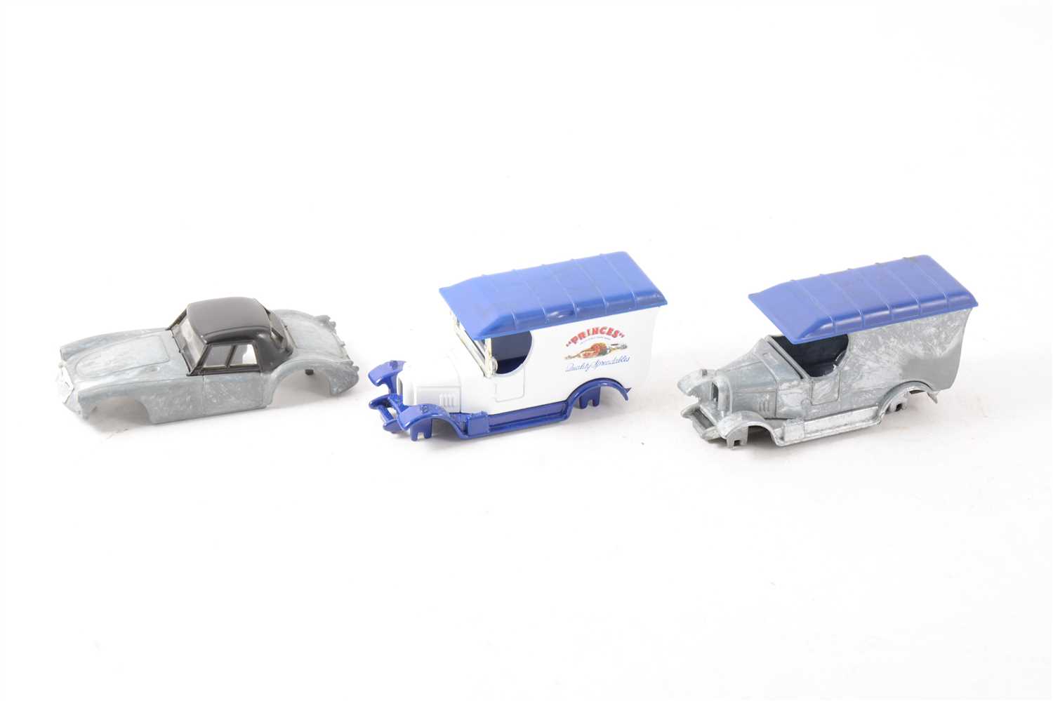 Lot 204 - Three prototype model for Oxford die-cast; two advertising vans and the top of a sports car