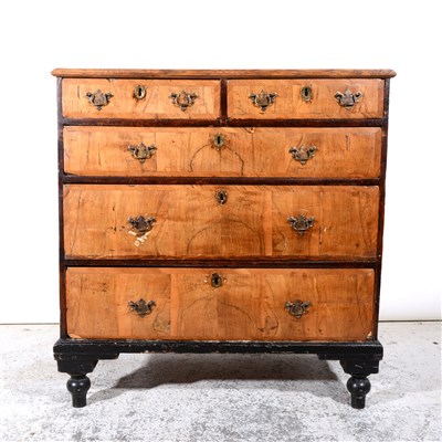 Lot 310 - Walnut chest of drawers, re-veneered burr top.