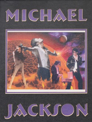 Lot 407 - Michael Jackson; signed photo on mounted purple letters, framed and glazed.