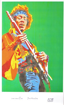Lot 693 - Jimi Hendrix; limited edition print by Paul Howell 33.5cm by 27cm.