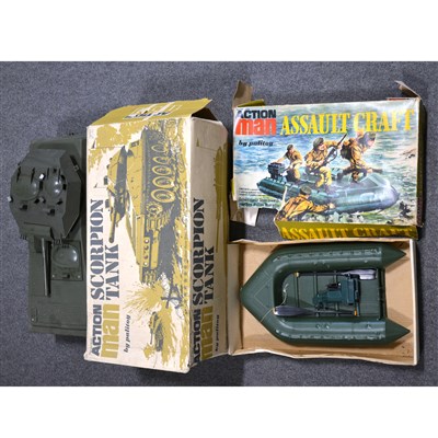Lot 295 - Action man by Palitoy; Machine gun emplacement set, Scorpion Tank and others.