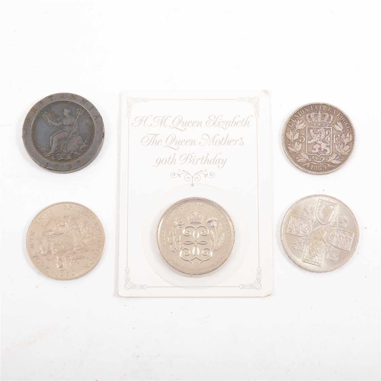 Lot 184 - A collection of pre-decimal coins, Victoria 1890 Crown, Leopold II five franc etc