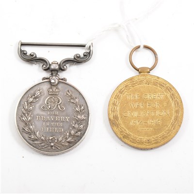 Lot 168 - George V Military Medal for Bravery In The Field and a Victory Medal.