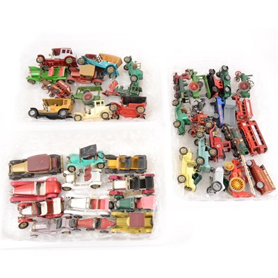 Lot 207 - Matchbox Toys; original Models of Yesteryear die-cast cars, vehicles and vans, three trays.
