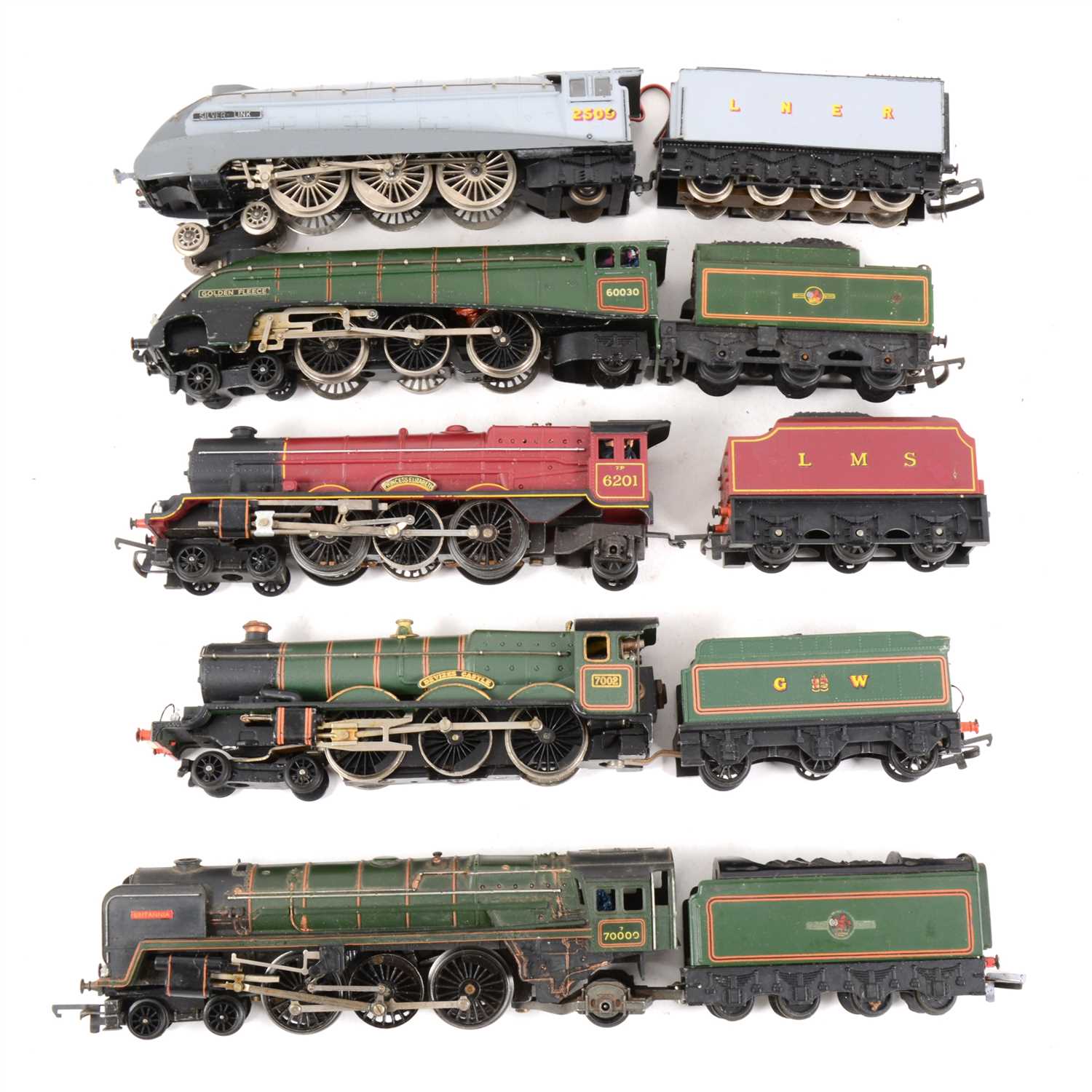 Lot 9 - OO gauge model railway locomotives, five including 'Golden Fleece' by Hornby.