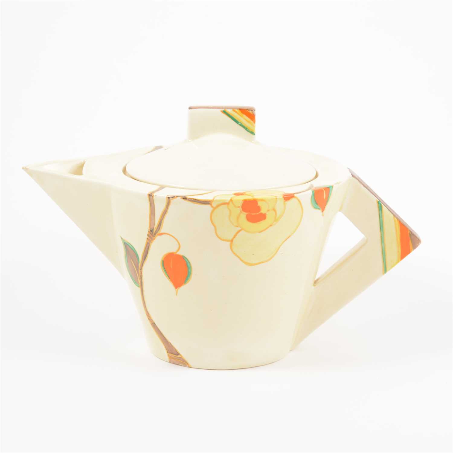 Lot 3 - Clarice Cliff, Yellow Rose design, a conical shape tea pot