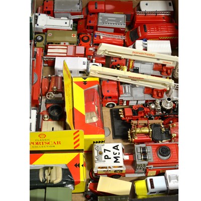 Lot 263 - Three boxes of die-cast and plastic model fire service vehicles.
