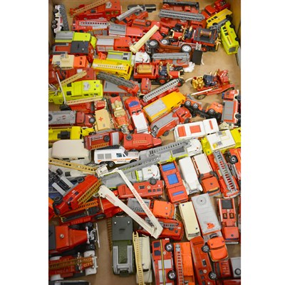 Lot 263 - Three boxes of die-cast and plastic model fire service vehicles.