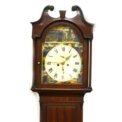 Lot 683 - A mahogany longcase clock, arched painted dial, ...