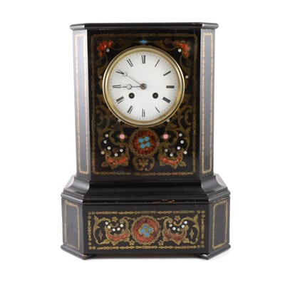 Lot 317 - Charles X inlaid ebonised mantel clock