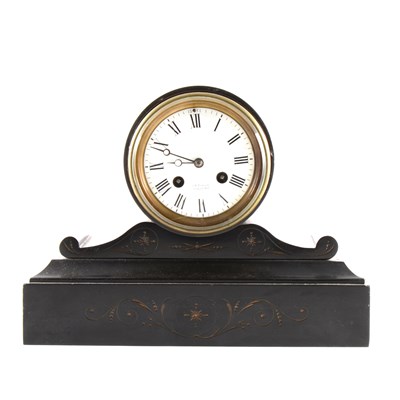Lot 167 - A French black marble drum-head mantel clock, ...