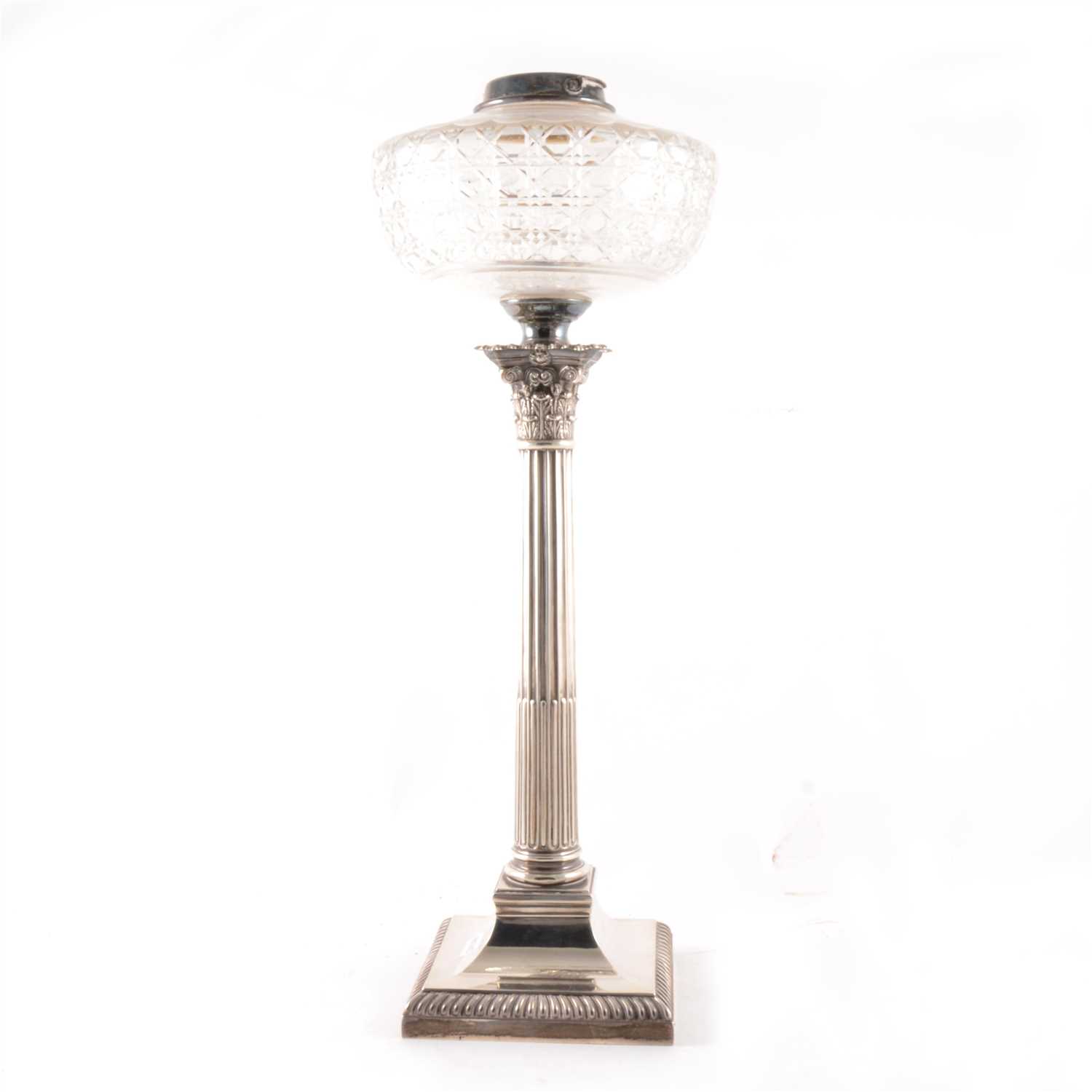 Lot 113 - Edwardian silver Corinthian column lamp base, Hawksworth Eyre & Co Ltd, Sheffield 1906