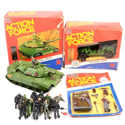 Lot 293 - Action Man Action Force; Battle tank, Force Jeep, S.A.S boat patrol.