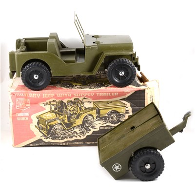 Lot 294 - Cherilea military truck, with canopy, military Jeep with supply trailer, electric helicopter, all boxed