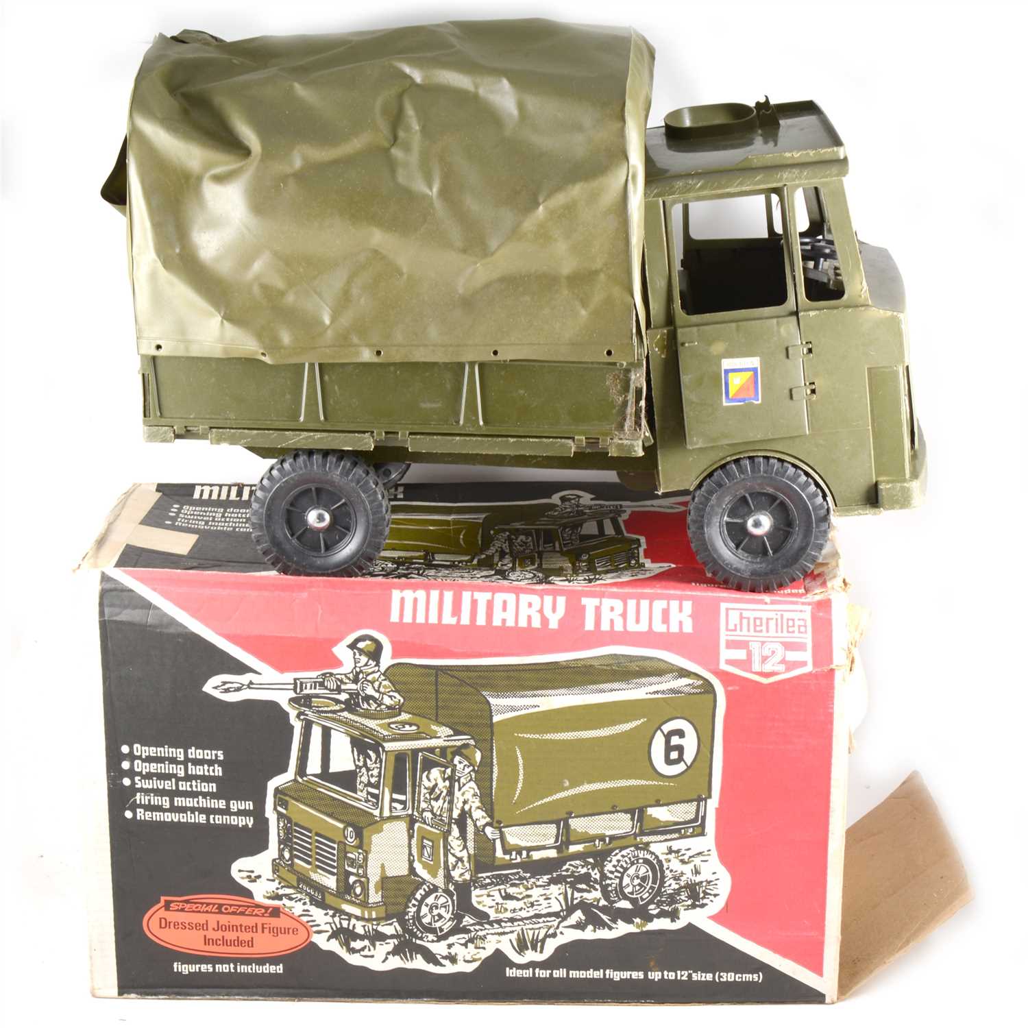 Lot 294 - Cherilea military truck, with canopy, military Jeep with supply trailer, electric helicopter, all boxed