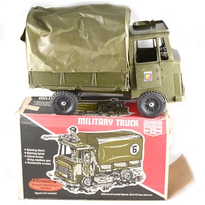Lot 294 - Cherilea military truck, with canopy, military Jeep with supply trailer, electric helicopter, all boxed