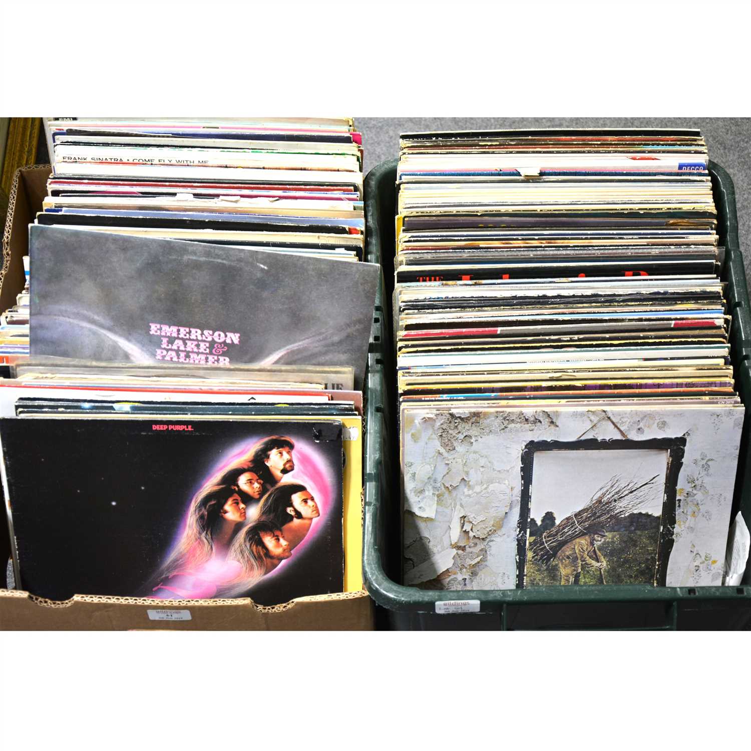 Lot 61 - Two boxes of vinyl music LP records; including Led Zeppelin, Deep Purple etc.