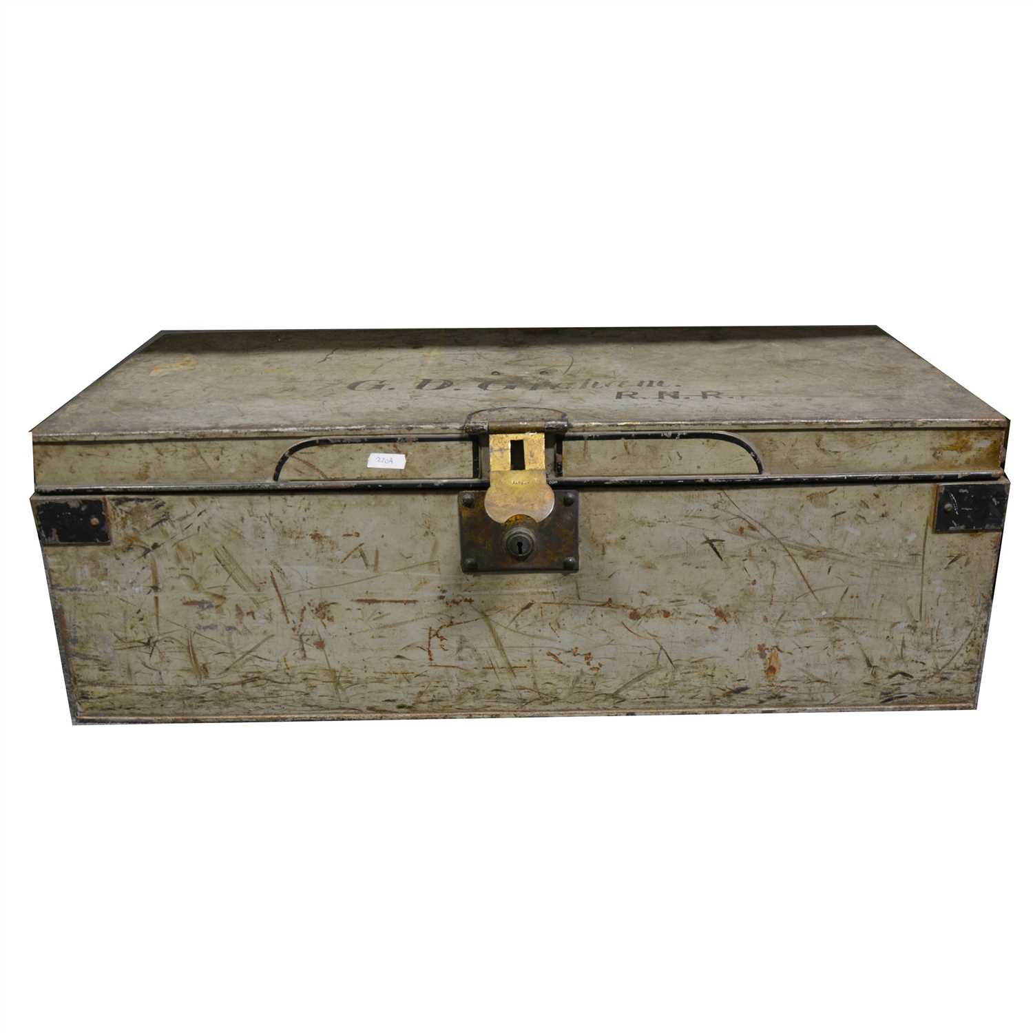 Lot 151 - Tin trunk by Williamson & Son and Admiralty coats and ephemera for Assistant Paymaster Gordon D Graham RNR
