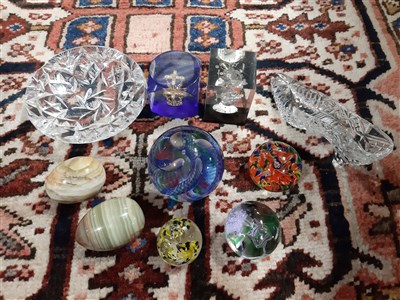 Lot 22 - Three boxes of ceramics and glass ware, including decanters, jelly moulds, Staffordshire dogs, tea ware, etc
