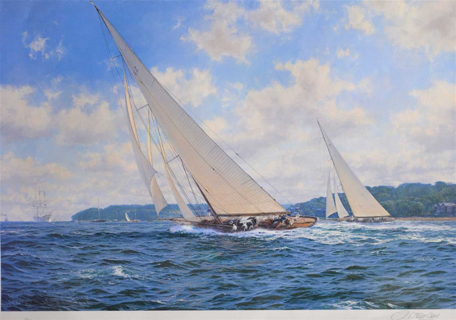 Lot 296 - After John Steven Dews, Candida and Astra Racing off Cowes, a limited edition print, and five others