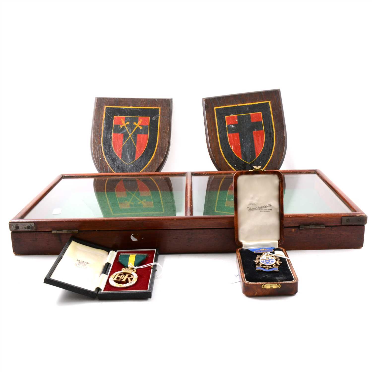 Lot 115 - British Army papers, German and other buttons, box medals etc.