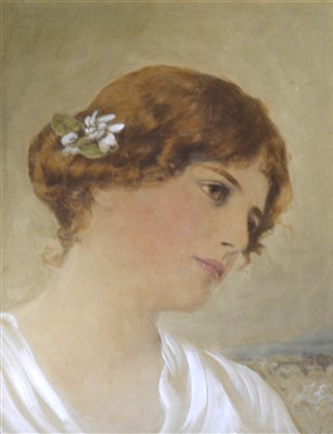 Lot 262 - A Victorian over-painted print, A Pre-Raphaelite Beauty