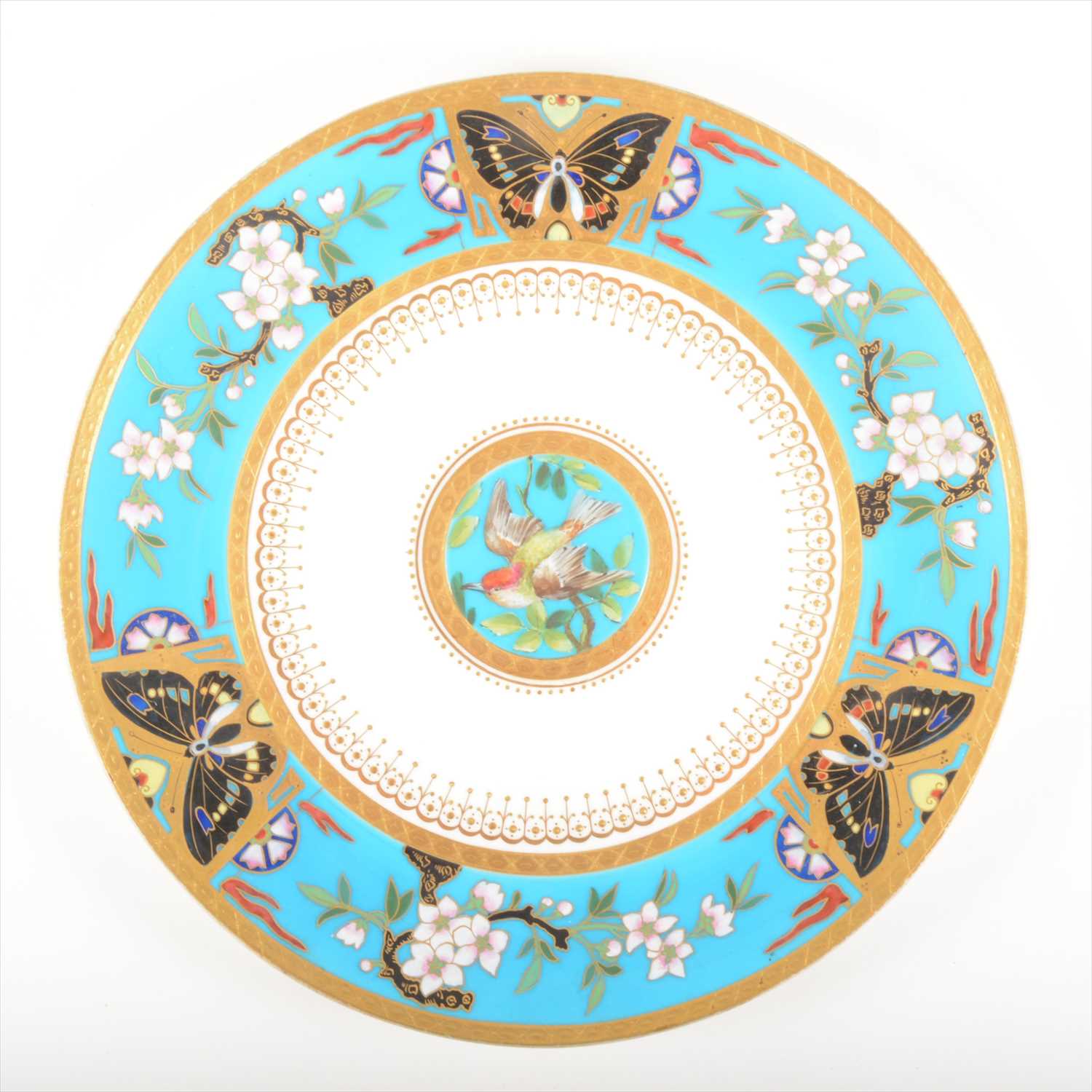 Lot 7 - An Aesthetic Movement cabinet plate, attributed to Christopher Dresser for Minton, 1876