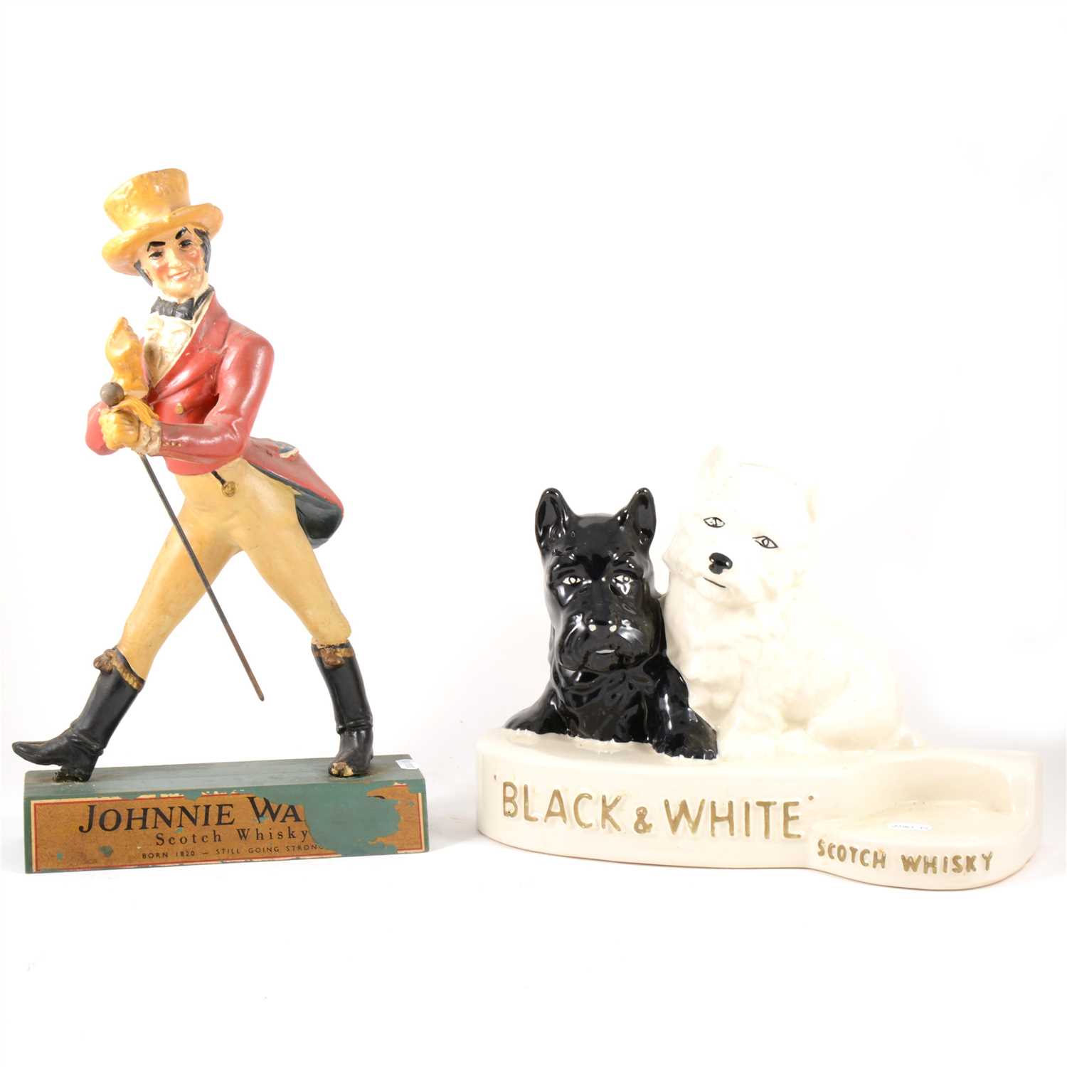 Lot 89 - Reproduction candlestick telephone, Johnny Walker figure, Black and White Whisky figure.