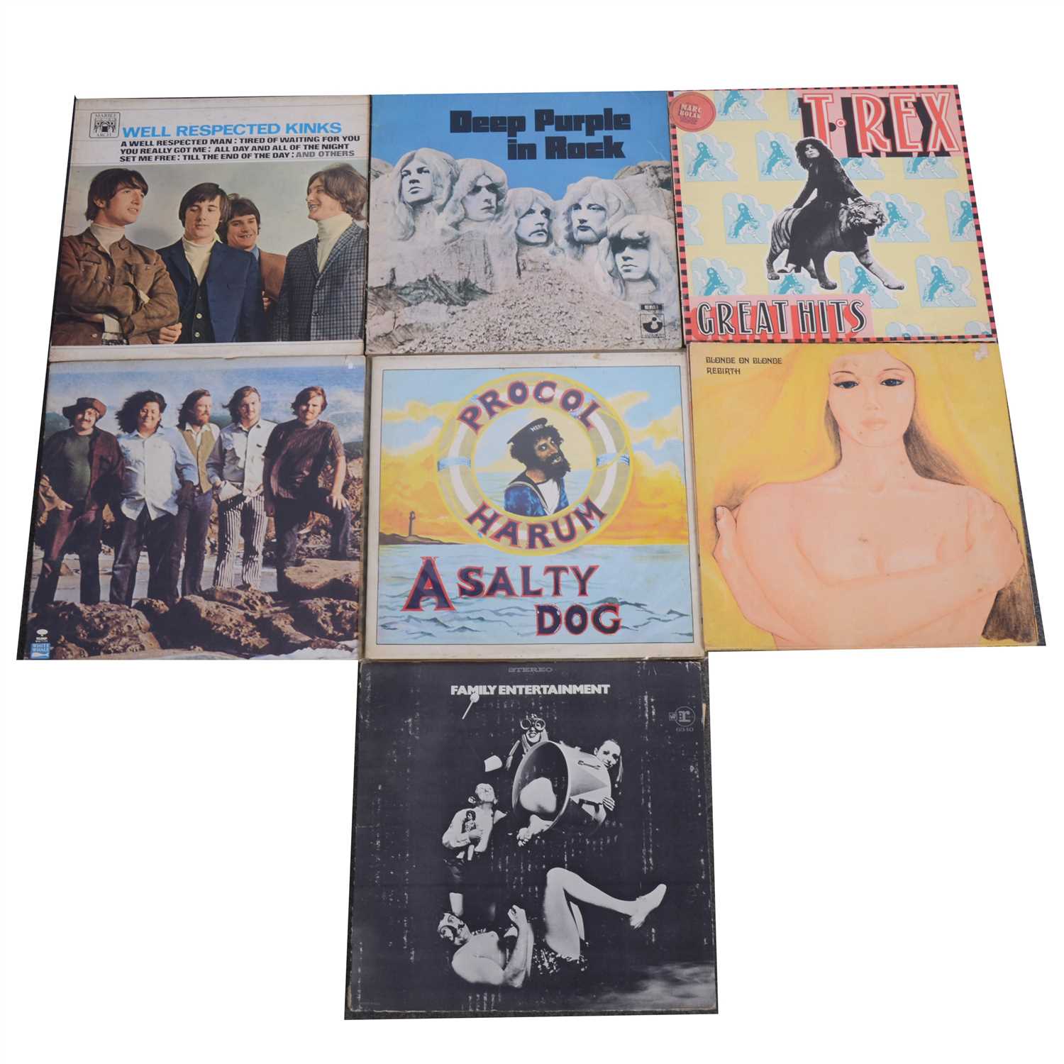 Lot 690 - Vinyl LP music records; seven to include, Blonde on Blonde Rebirth, Deep Purple, Family etc.
