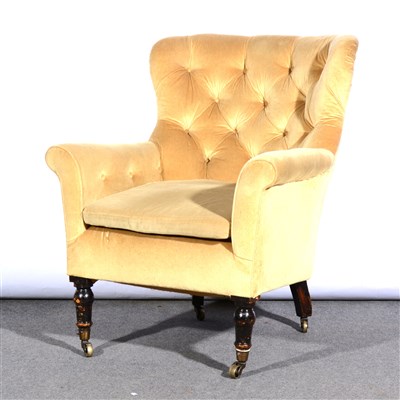 Lot 527 - A Victorian easychair, upholstered in Old Gold dralon, ...