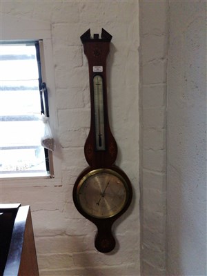 Lot 571 - A Victorian inlaid mahogany banjo-shape wall barometer, ...