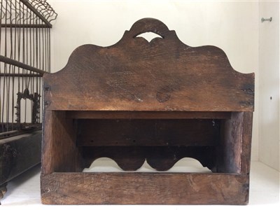 Lot 133 - 18th Century oak spoon rack, plus metal bird cage.