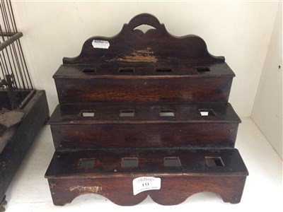 Lot 133 - 18th Century oak spoon rack, plus metal bird cage.