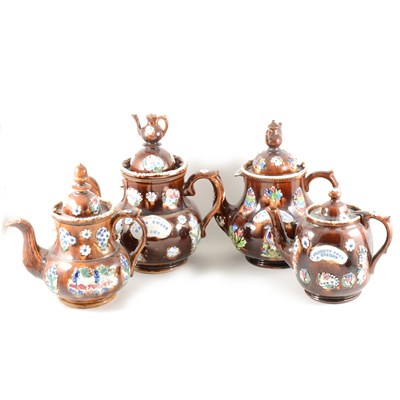 Lot 64 - Four large bargeware teapots