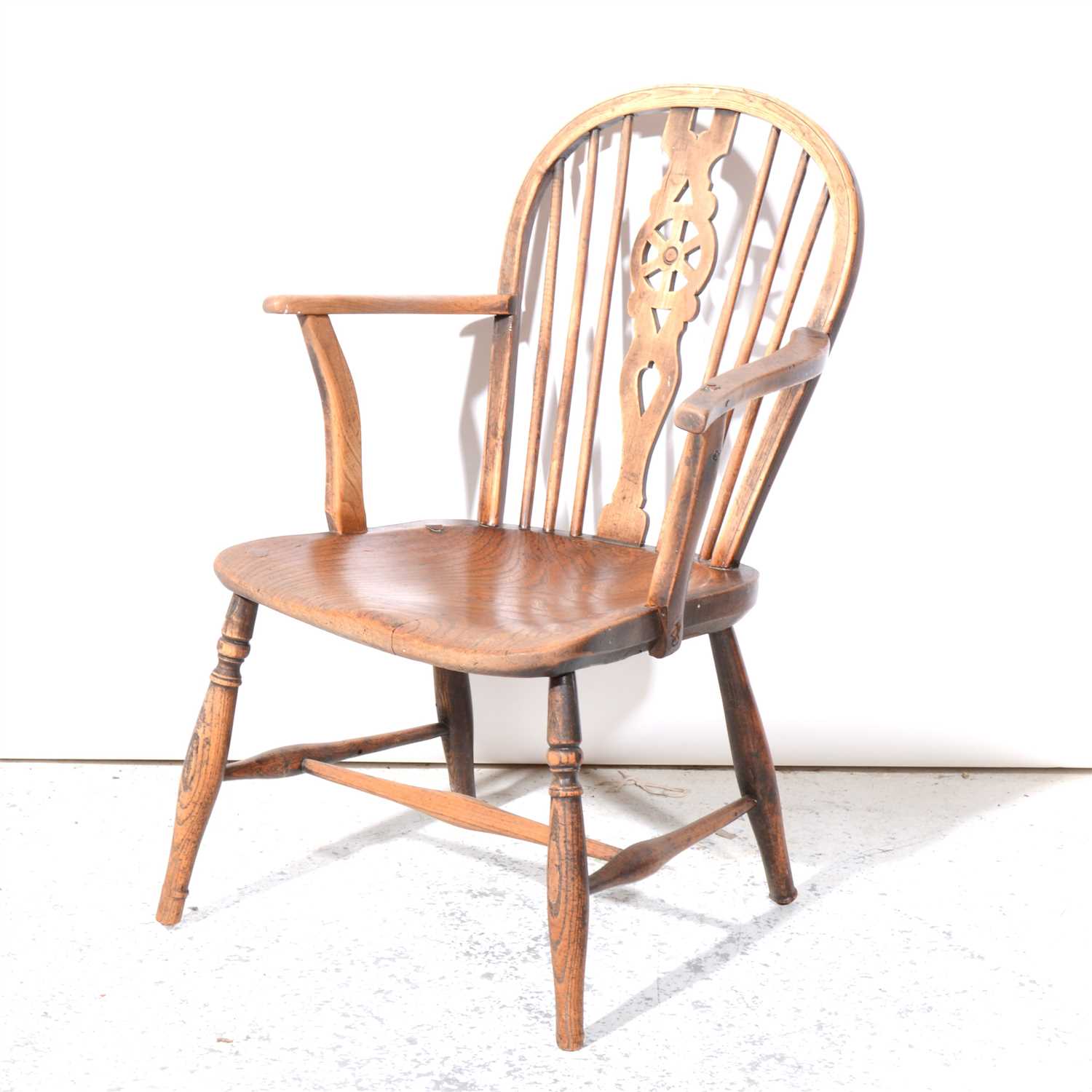 Lot 348 - Country-made wheel-backed Windsor armchair