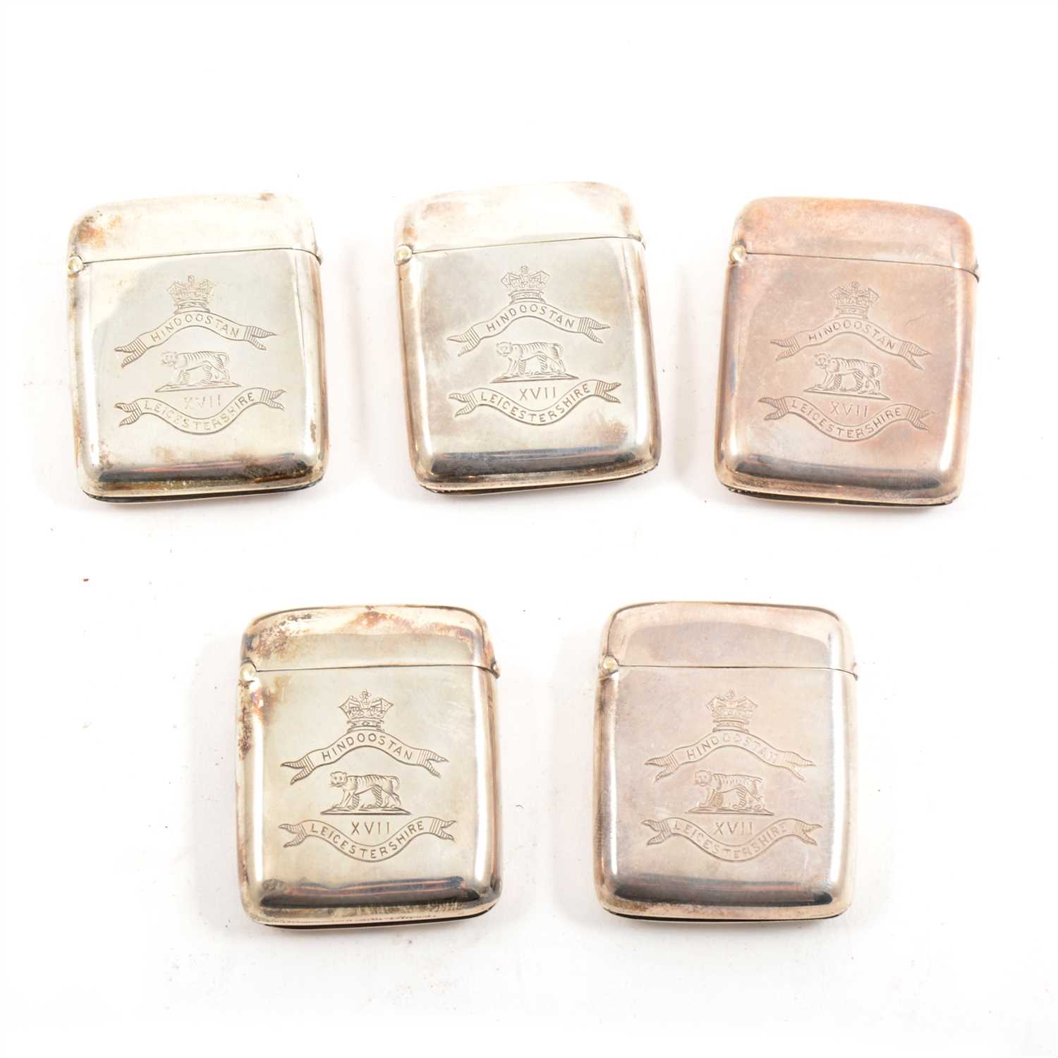 Lot 147 - Five Edwardian silver vesta cases bearing the Leicestershire Regiment badge