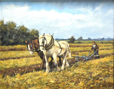 Lot 255 - James Wright, Drawn Plough, signed, on panel, 15cm x 25cm; another by the same hand.