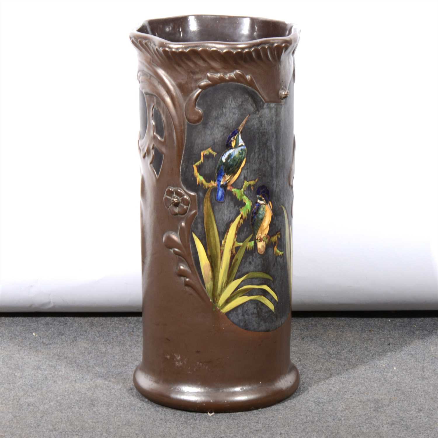 Lot 13 - An Art Pottery stick stand, by Bretby, circa 1900