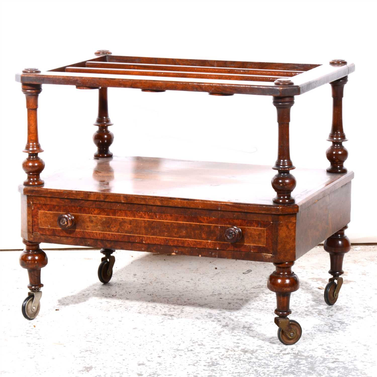 Lot 372 - Victorian walnut canterbury magazine rack,