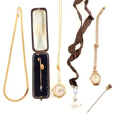 Lot 225 - A collection of gold and costume jewellery, three watches.